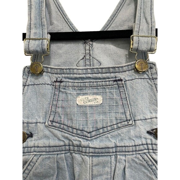 Vintage Cutecumber Bib Overalls Pale Pink Check Pleat Light Wash Toddler USA 2T - Picture 5 of 9